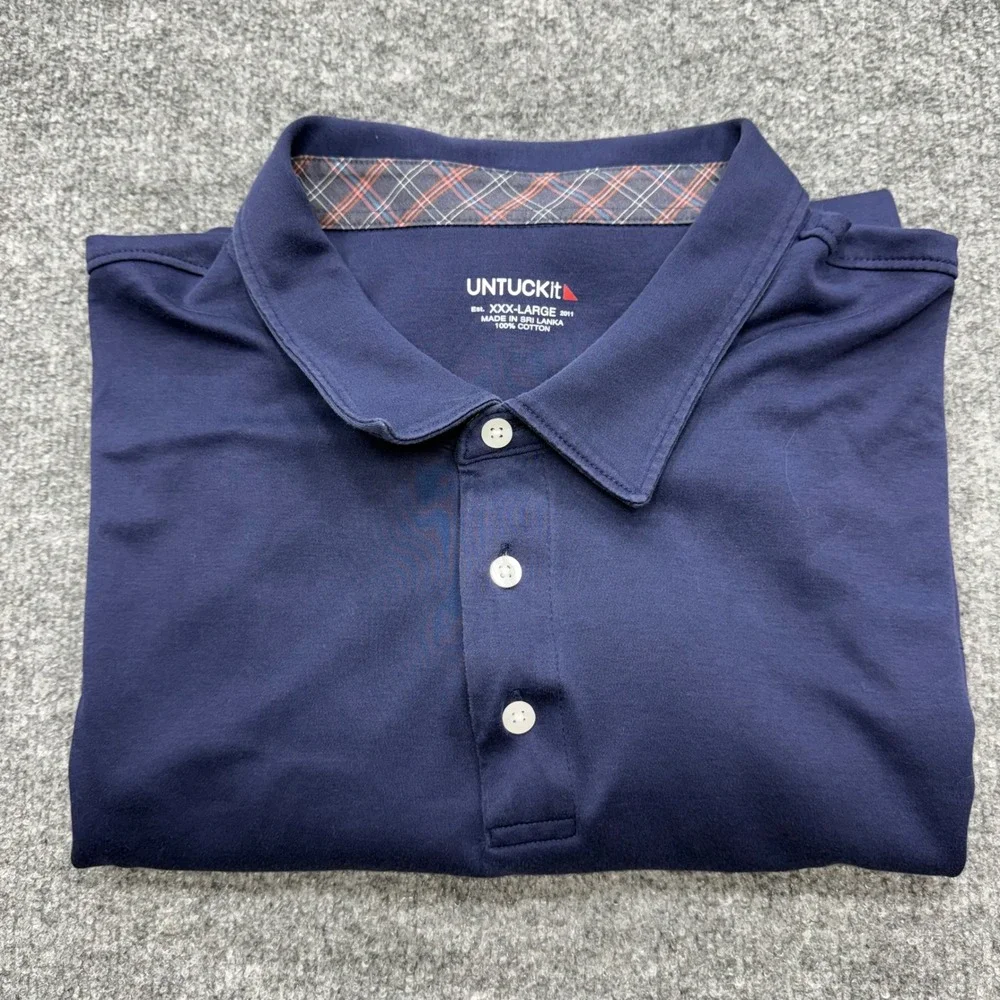 UNTUCKit Mens Damaschino Long Sleeve Polo Shirt Navy Blue 3XL XXXL 40990